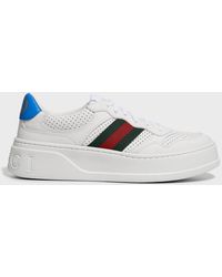 Gucci - Chunky B Web Leather Sneakers - Lyst