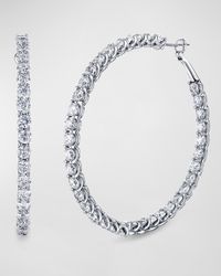 Neiman Marcus - 18K Round Diamond Medium Wire Cup Hoop Earrings, 2"L - Lyst