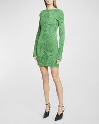 Givenchy - Metallic Floral Long-Sleeve Open-Back Mini Dress - Lyst