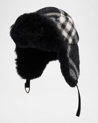 Burberry - Check Wool & Shearling Trapper Hat - Lyst