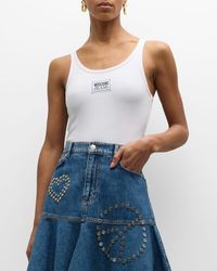 Moschino Jeans - Ribbed Logo Patch Tank Top - Lyst