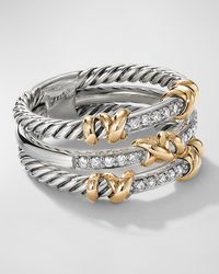 David Yurman - Petite Helena Three Row Wrap Ring With Pavé Diamonds And 18k Gold, 12mm - Lyst