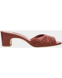 Manolo Blahnik - Ruched Leather Slide Sandals - Lyst
