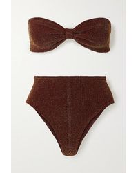Hunza G Posey Bandeau-bikini Aus Metallic-seersucker - Braun