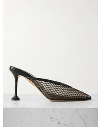 Aquazzura - Bisous 85 Leather-Trimmed Mesh Point-Toe Mules - Lyst