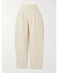 Posse - Lucille Pleated Pinstriped Linen Straight-Leg Pants - Lyst