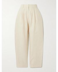 Posse - Lucille Pleated Pinstriped Linen Straight-Leg Pants - Lyst
