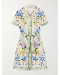 Mary Katrantzou - Chima Belted Floral-Print Twill Mini Shirt Dress - Lyst