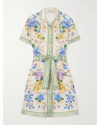 Mary Katrantzou - Chima Belted Floral-Print Twill Mini Shirt Dress - Lyst