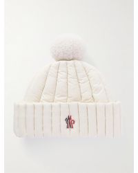 Moncler - Bonnet Matelassé En Tissu Technique Et En Duvet À Finitions En Peau Lainée Et À Broderie - Lyst