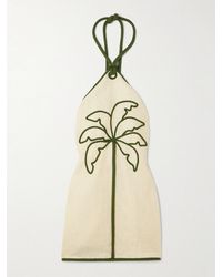 FARM Rio - Appliquéd Linen Halterneck Mini Dress - Lyst
