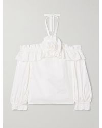 Carolina Herrera - Schulterfreie Neckholder-Bluse Aus Popeline Aus Einer Baumwollmischung Mit Rüschen Und Applikation - Lyst