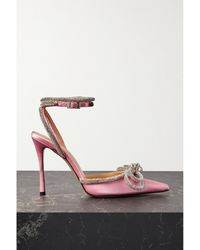 Mach & Mach - Double Bow Crystal-embellished Satin Heeled Sandals - Lyst