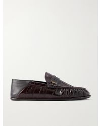 Saint Laurent - Le Loafers Cassandra-Embellished Collapsible-Heel Leather-Trimmed Eel Loafers - Lyst
