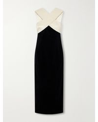 Posse - Florian Embroidered Satin-Trimmed Cotton-Velvet Midi Dress - Lyst