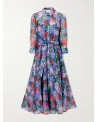 Carolina Herrera - Belted Floral-Print Silk-Organza Midi Dress - Lyst