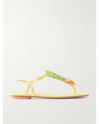 Aquazzura - Embellished Raffia-Effect Thong Sandals - Lyst