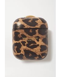 Saint Laurent Leopard-print Leather Airpods Case - Brown
