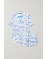 Desmond & Dempsey Printed Organic Cotton-voile Pyjama Set - Blue