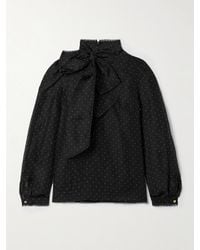 Zimmermann - Pussy-Bow Lace-Trimmed Polka-Dot Linen And Silk-Blend Organza Blouse - Lyst