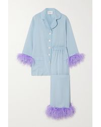 Sleeper + Net Sustain Feather-trimmed Crepe De Chine Pyjama Set - Blue