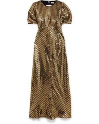 RIXO London Daisy Midikleid Aus Paillettenbesetztem Georgette Mit Samtbesatz Und Cut-out - Mettallic