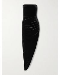 Norma Kamali - Strapless Asymmetric Stretch-Velvet Midi Dress - Lyst