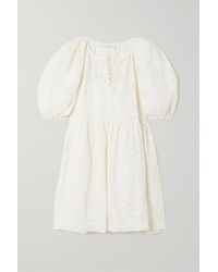 The Great The Pathway Crochet-trimmed Cotton-voile Mini Dress - White