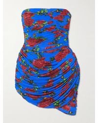 Magda Butrym - Trägerloses Minikleid Aus Gerafftem Stretch-Jersey Mit Blumenprint - Lyst
