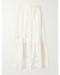 Miguelina - Carolina Guipure Lace-Trimmed Cotton-Blend Maxi Skirt - Lyst