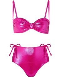 Leslie Amon Thea Bandeau-bikini Aus Stretch-lamé Mit Raffungen - Lila
