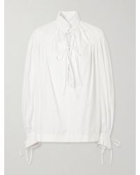 Dries Van Noten - Tie-Detailed Ruffled Gathered Cotton-Poplin Blouse - Lyst