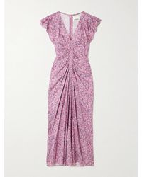 Isabel Marant - Lyndsay Midikleid Aus Bedrucktem Satin Mit Raffungen - Lyst