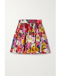 Dolce & Gabbana Tiered Pleated Floral-print Cotton-poplin Mini Skirt - Pink