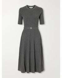 Veronica Beard - Elthea Belted Pleated Ribbed-Knit Midi Dress - Lyst