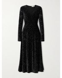 Sea - Julie Midikleid Aus Devoré-Samt Mit Raffungen - Lyst