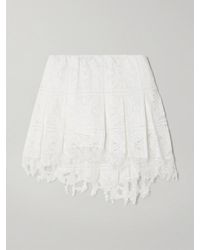 Loewe - Paula's Ibiza Frayed Pleated Broderie Anglaise Cotton-Blend Jersey Mini Skirt - Lyst