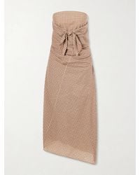 AURALEE - Sleeveless Knot-Detailed Draped Checked Cotton Midi Dress - Lyst