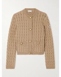 Moncler - Cardigan En Coton Mélangé À Mailles Torsadées Et À Appliqué - Lyst