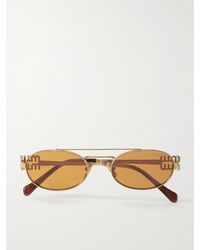 Miu Miu - Goldfarbene Sonnenbrille Mit Ovalem Rahmen - Lyst