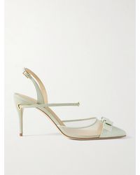 Jennifer Chamandi - Vittorio 85 Mesh And Leather-Trimmed Elaphe Slingback Pumps - Lyst