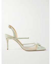 Jennifer Chamandi - Vittorio 85 Mesh And Leather-Trimmed Elaphe Slingback Pumps - Lyst