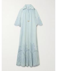 Zimmermann - Daylight Broderie Anglaise Denim Midi Dress - Lyst