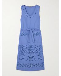 Vita Kin - Katya Midikleid Aus Baumwolle Mit Lochstickerei, Wellenkanten Und Bindegürtel - Lyst