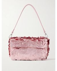 STAUD - Timmy Leather-Trimmed Sequined Satin Shoulder Bag - Lyst