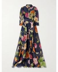 Carolina Herrera - Belted Floral-Print Silk-Organza Gown - Lyst