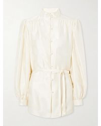 Valentino Garavani - Belted Polka-Dot Silk-Jacquard Blouse - Lyst