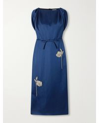 Erdem - Bow-Detail Embroidered Satin Midi Dress - Lyst