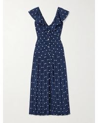 Alessandra Rich - Midikleid Aus Crêpe De Chine Aus Seide Mit Polka-Dots, Raffungen Und Falten - Lyst
