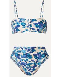 Adriana Degreas Hot Pants Bikini Mit Blumenprint, Rüschen Aus Mesh - Blau